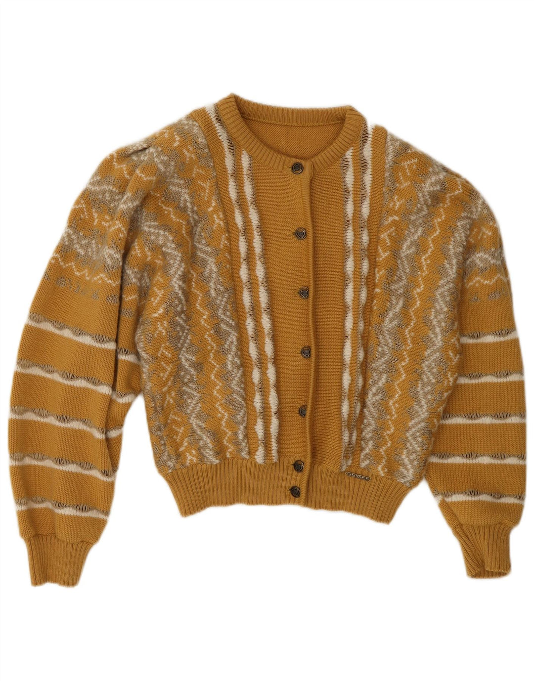 Sweter damski Geiger Crop Cardigan UK 14 Średni żółty wełniany w paski