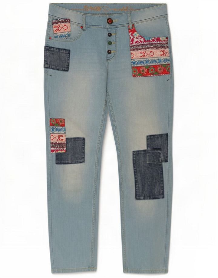 Desigual damskie jeansy slim W30 L28 niebieskie patchworkowe bawełniane