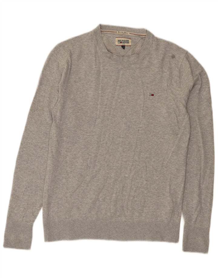 Męski sweter z okrągłym dekoltem Tommy Hilfiger o regularnym kroju, mały, szary, bawełniany