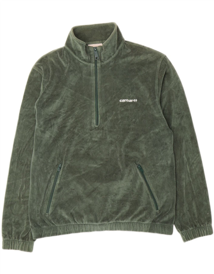 Męski sweter Carhartt z zamkiem błyskawicznym, mały, zielony, bawełniany