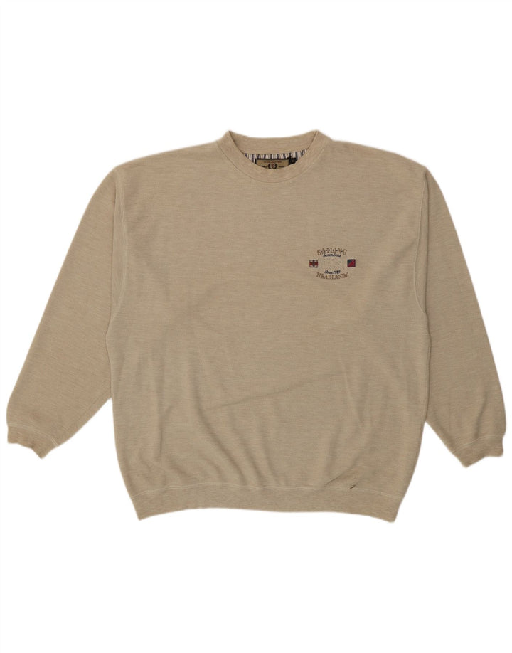 Bluza męska w stylu vintage, sweter XL, beżowa, bawełniana