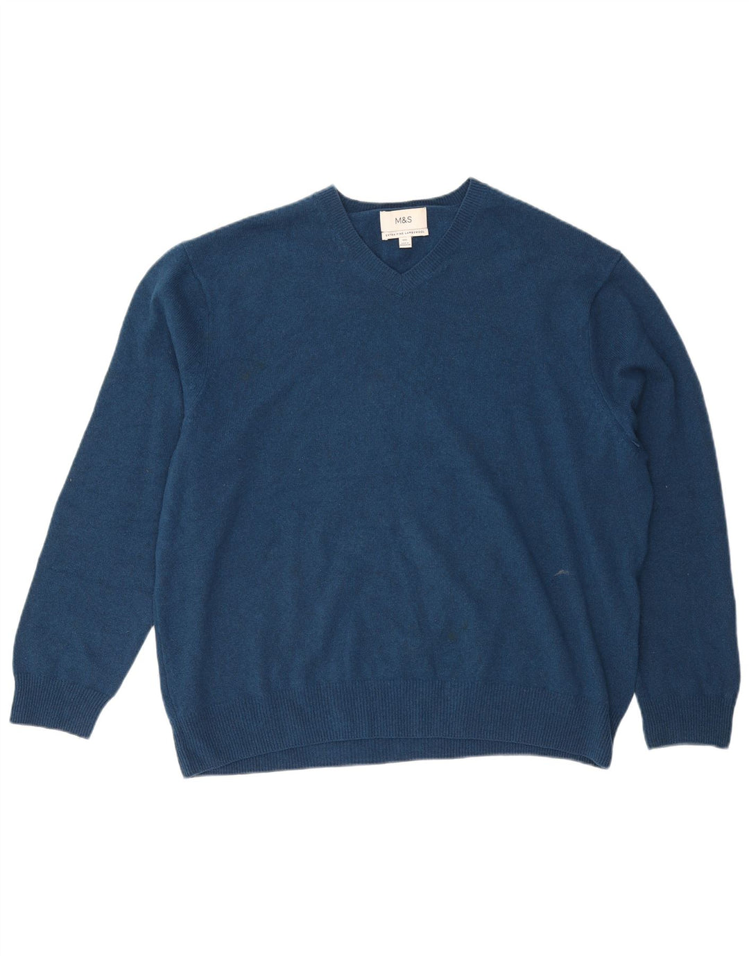 Marks & Spencer Męski sweter z dekoltem w kształcie litery V, 3XL, niebieska wełna