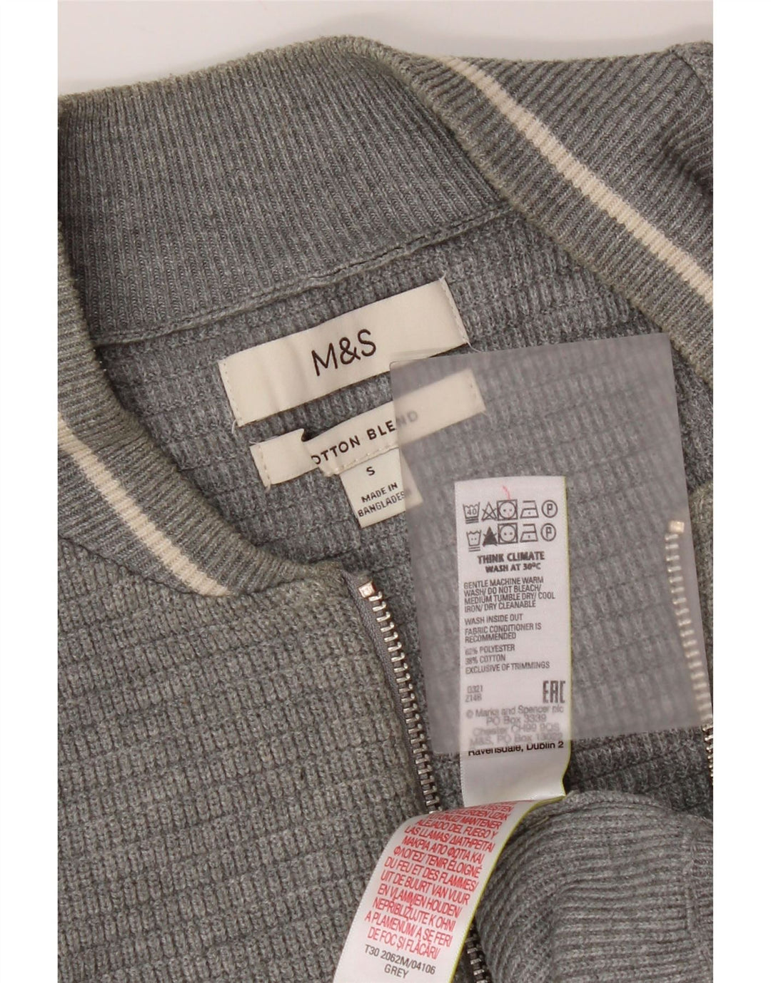Marks & Spencer Męski sweter kardigan, mały, szary, poliester