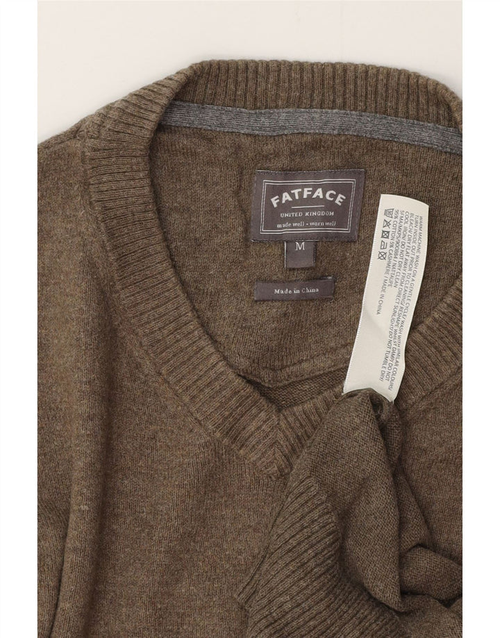 Sweter męski FAT FACE z dekoltem w kształcie litery V, średnioszary, bawełniany