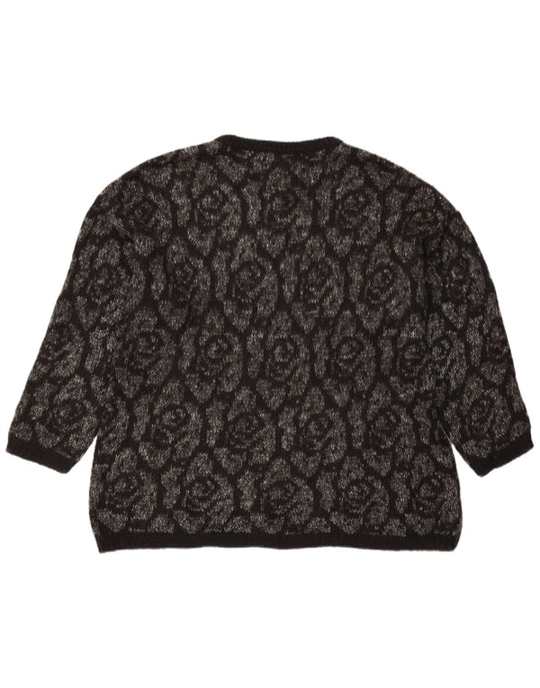 BENETTON Damski sweter z okrągłym dekoltem UK 18 XL, czarny w kwiaty