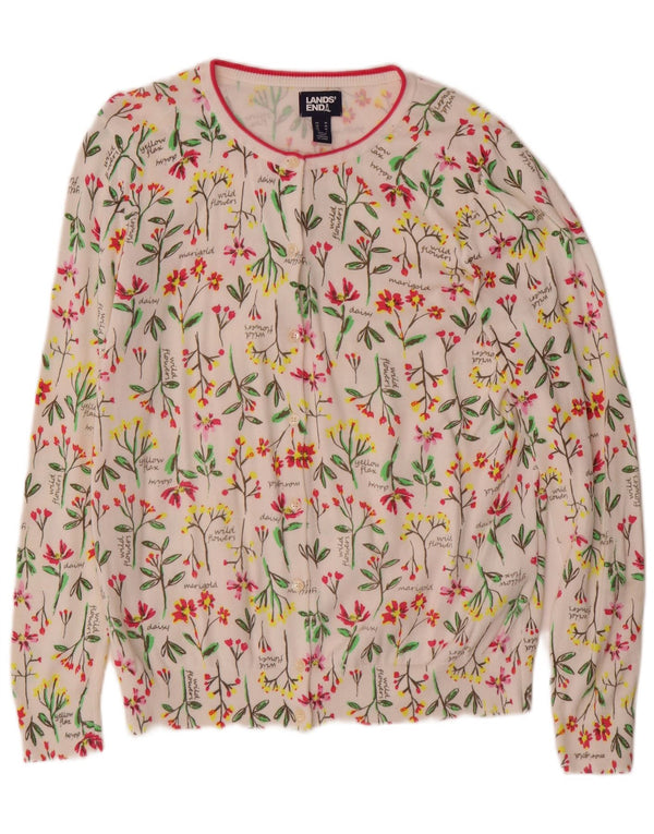 Sweter damski Lands End UK 14 Średni biały, bawełniany w kwiaty