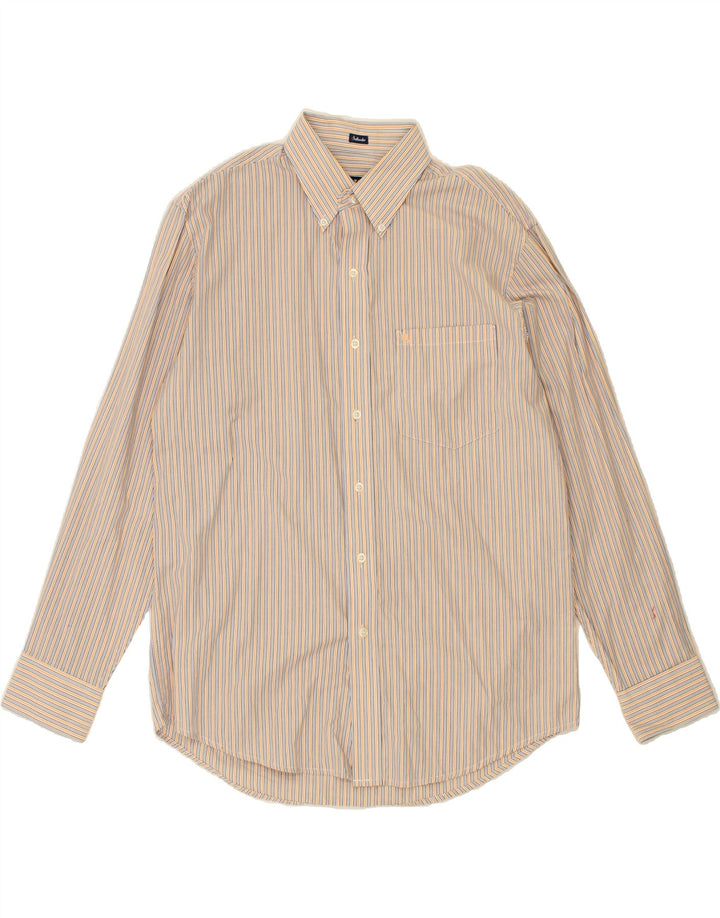 IZOD Mens Salt Water Shirt Medium Beige Striped Cotton Vintage Izod and Second-Hand Izod from Messina Hembry 