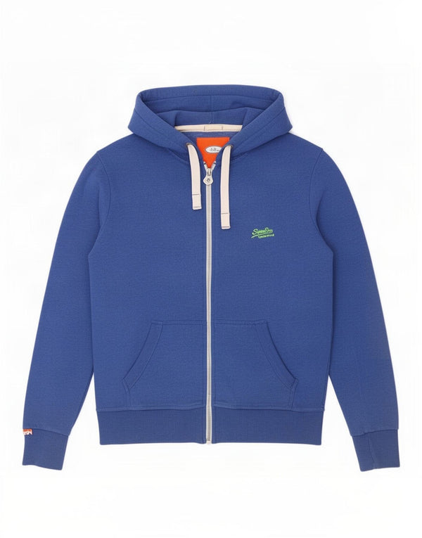 Męski sweter z kapturem i zamkiem błyskawicznym Superdry, duży, niebieski, bawełniany