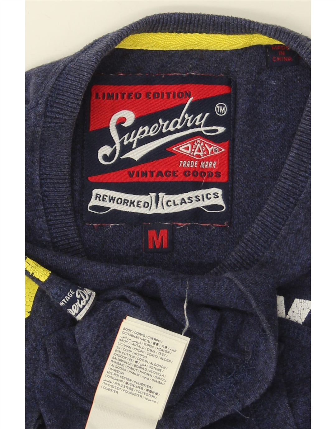 Męska koszulka z grafiką SUPERDRY Top, średnia, granatowa bawełna