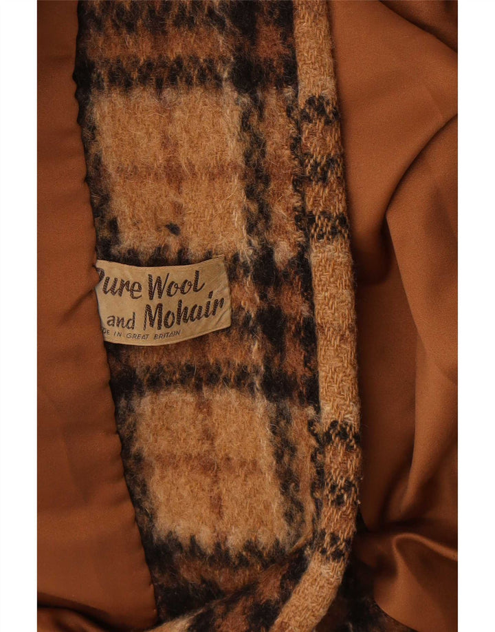 Płaszcz damski w stylu vintage UK 14, wełna w średnią brązową kratę
