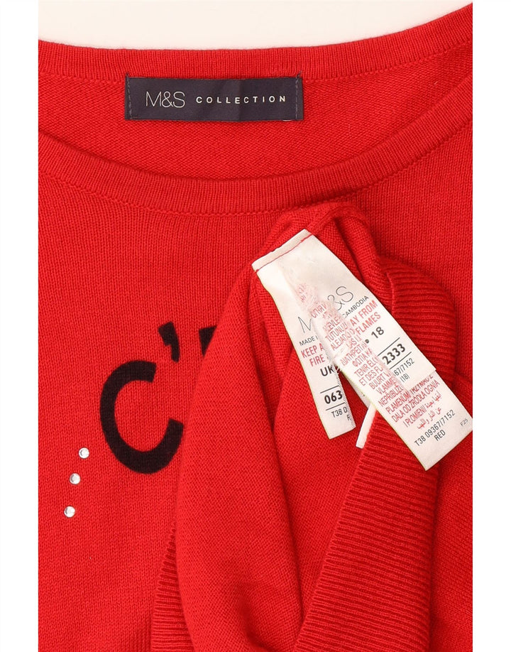 MARKS & SPENCER Damski sweter z graficznym dekoltem w łódkę, UK 18 XL, czerwony