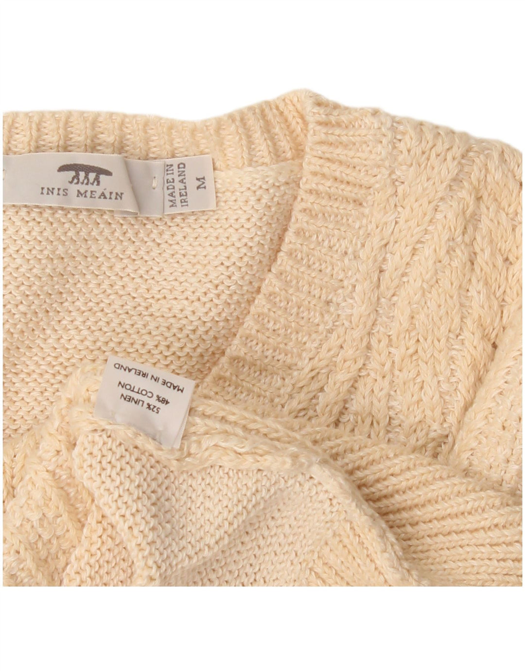 Sweter damski Inis Meain z dekoltem w kształcie litery V, UK 14, średni beż, argyle/diament