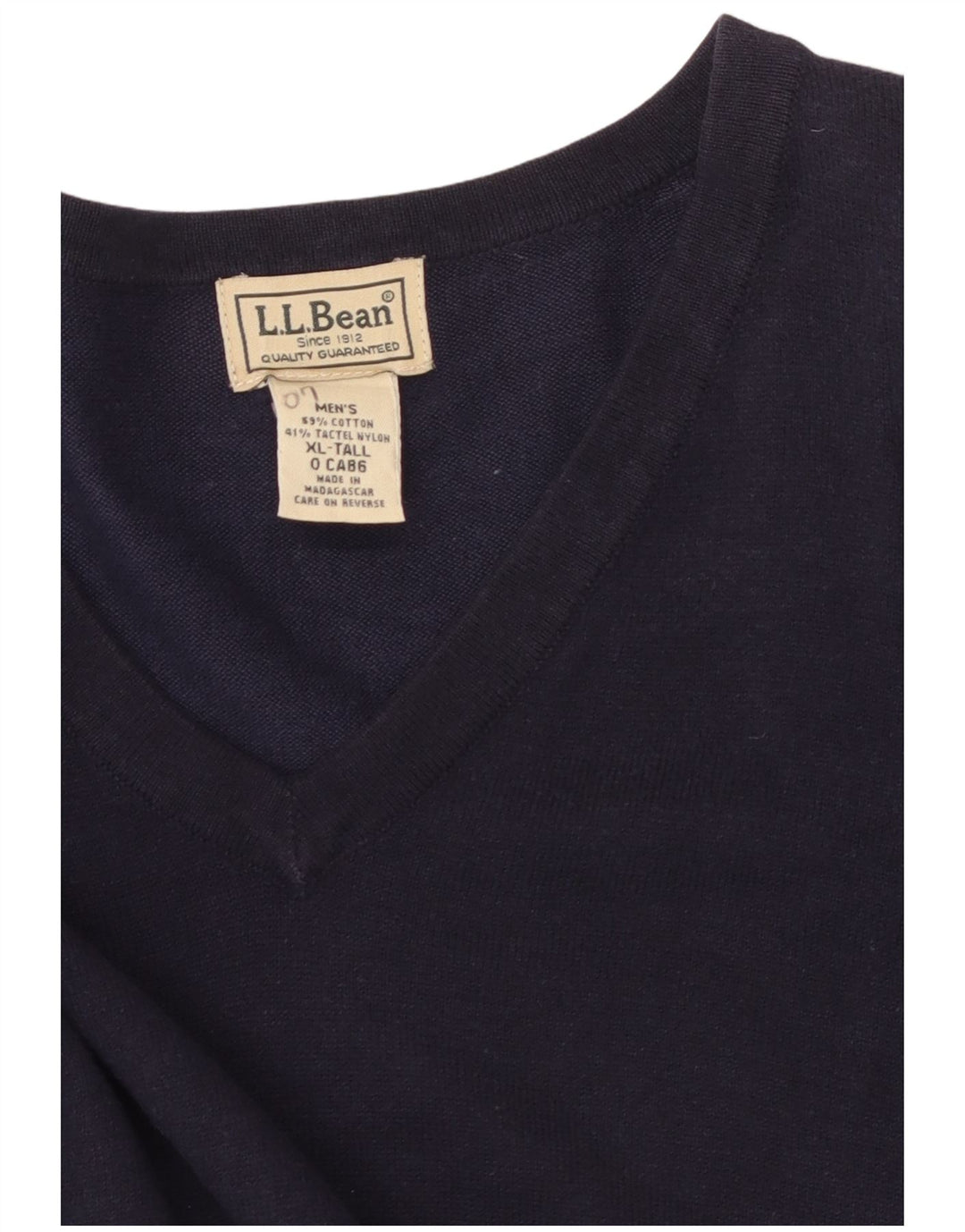 L.L.Bean Męski sweter z wysokim dekoltem w kształcie litery V, XL, granatowy, bawełniany