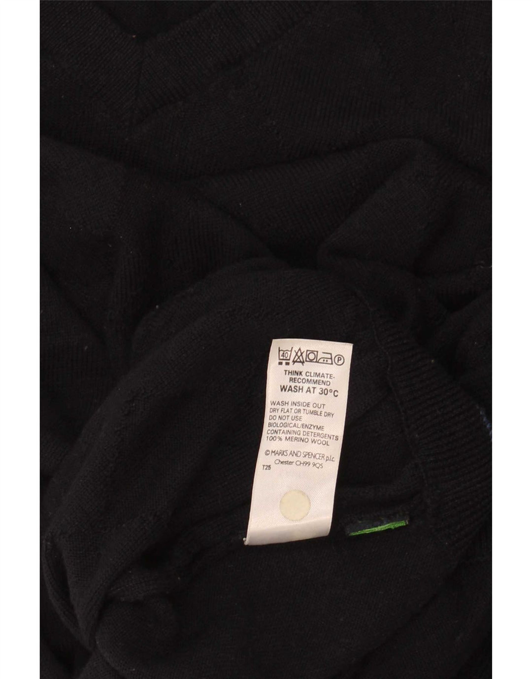 Marks & Spencer Męski sweter z dekoltem w kształcie litery V, duży, granatowy, z wełny merynosów