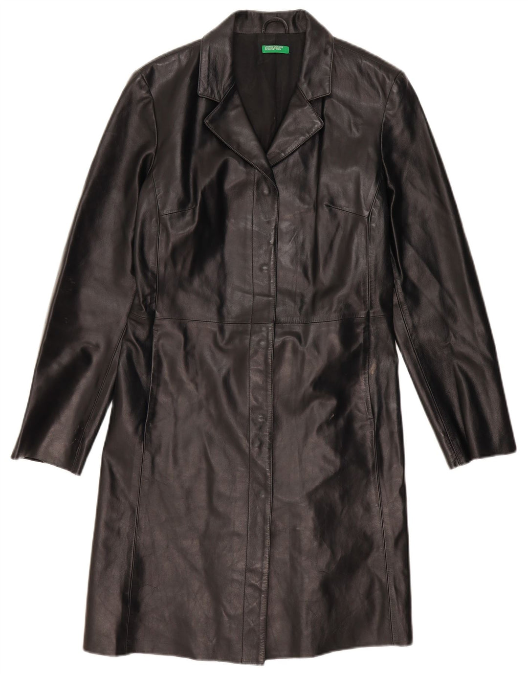 BENETTON Damski płaszcz skórzany IT 46, duży, czarny, skórzany