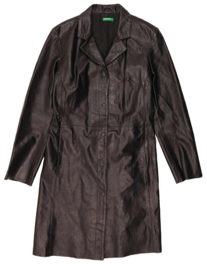 BENETTON Damski płaszcz skórzany IT 46, duży, czarny, skórzany