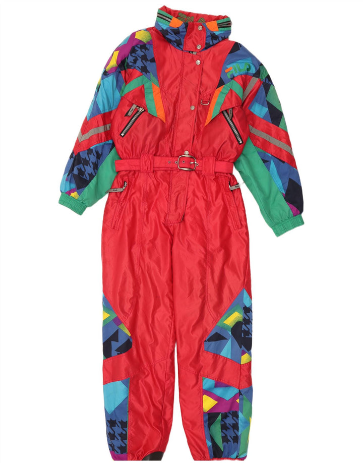 Damski kombinezon narciarski Fila z kapturem IT 46, duży, czerwony, geometryczny poliamid