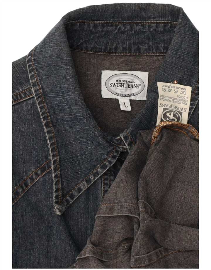 Damska koszula dżinsowa SWISH UK 14, duża, granatowa, bawełniana