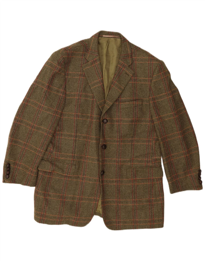 Męska marynarka zapinana na 3 guziki John Hanly&Co Ltd IT 54 2XL Khaki w kratkę