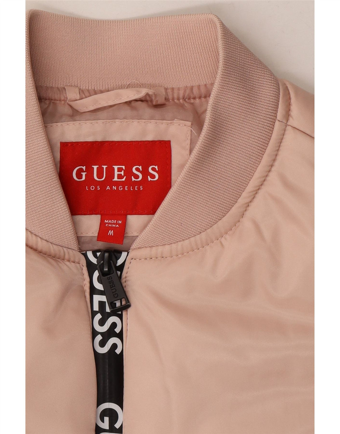 GUESS Womens Graphic Padded Bomber Jacket UK 14 Medium Pink Polyester Vintage Guess and Second-Hand Guess from Messina Hembry 