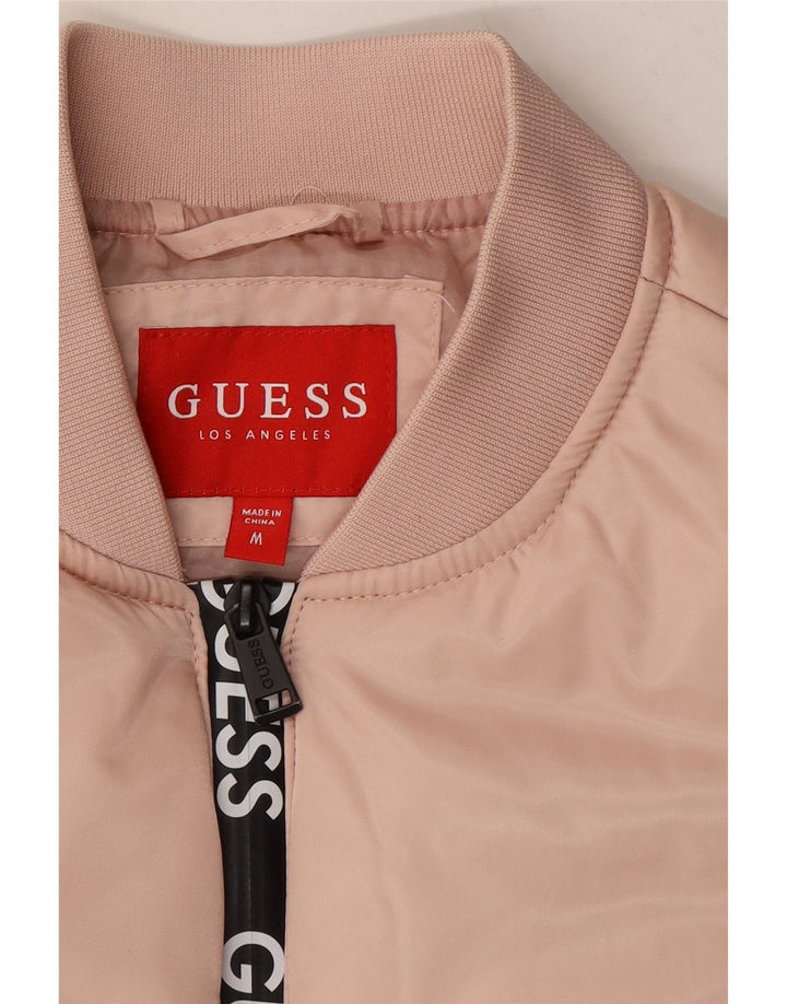 GUESS Womens Graphic Padded Bomber Jacket UK 14 Medium Pink Polyester Vintage Guess and Second-Hand Guess from Messina Hembry 