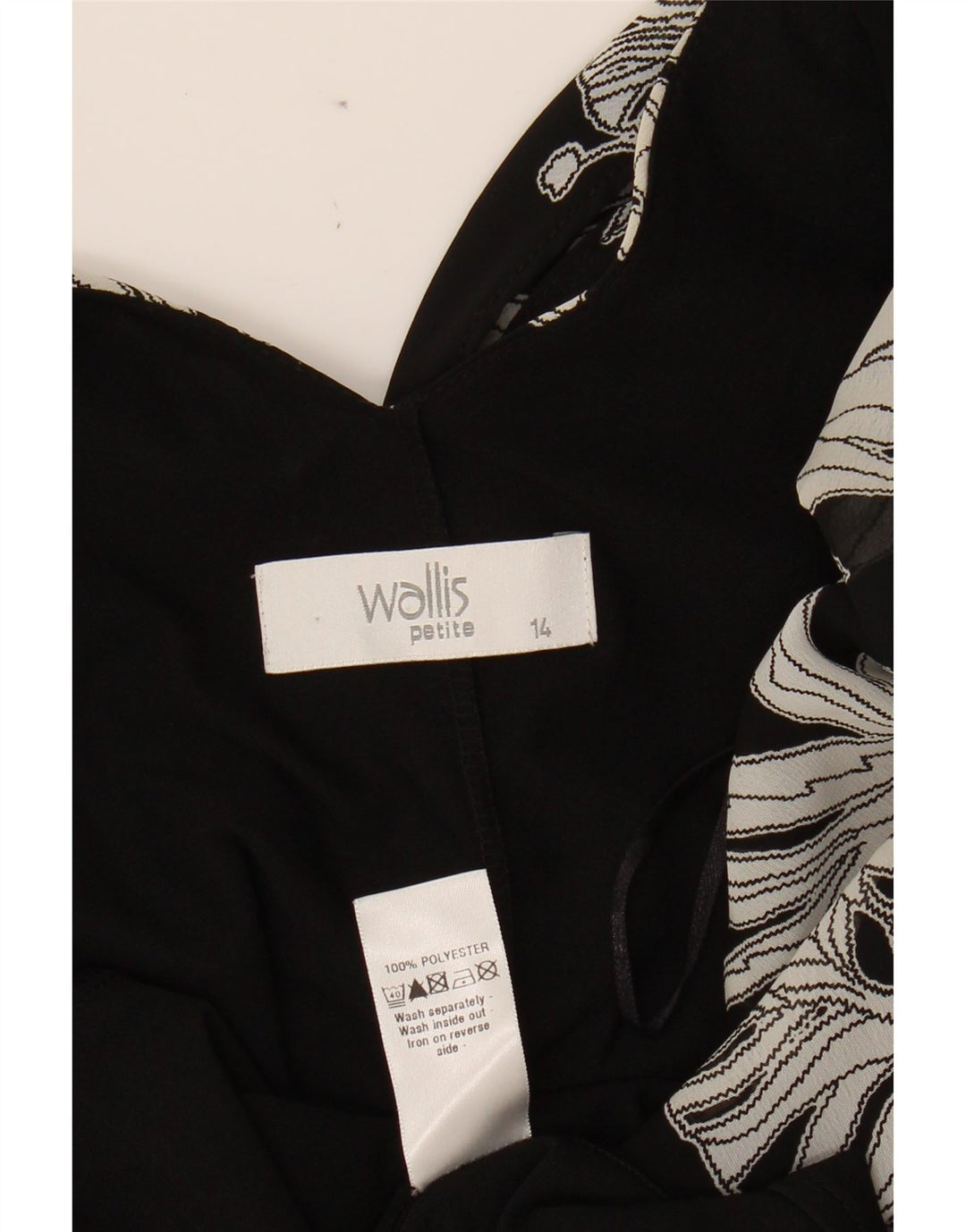 WALLIS Womens A-Line Dress UK 14 Medium  Black Floral Polyester Vintage Wallis and Second-Hand Wallis from Messina Hembry 