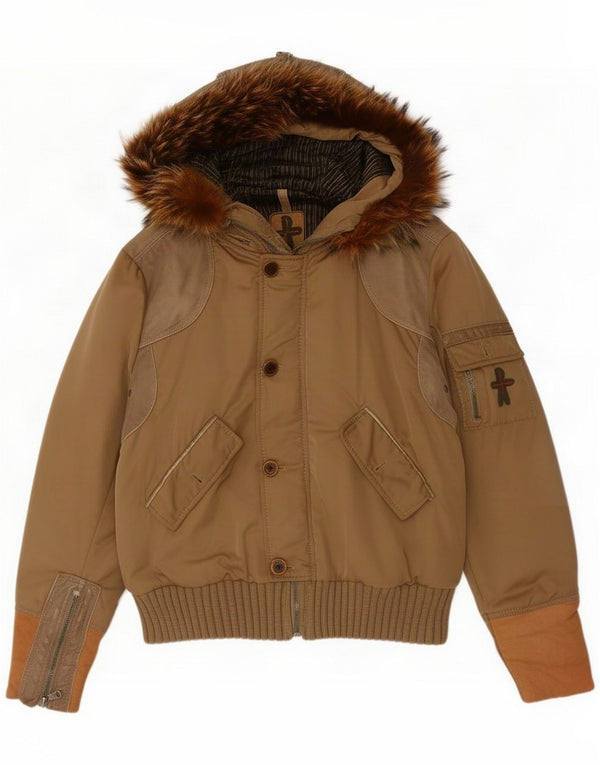 Męska kurtka bomber z kapturem, vintage UK 40 Large Brown