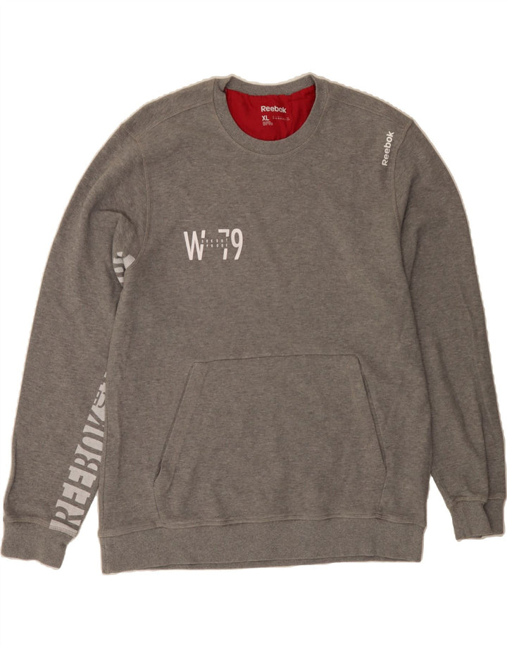 REEBOK Mens Graphic Sweatshirt Jumper XL Grey Cotton Vintage Reebok and Second-Hand Reebok from Messina Hembry 