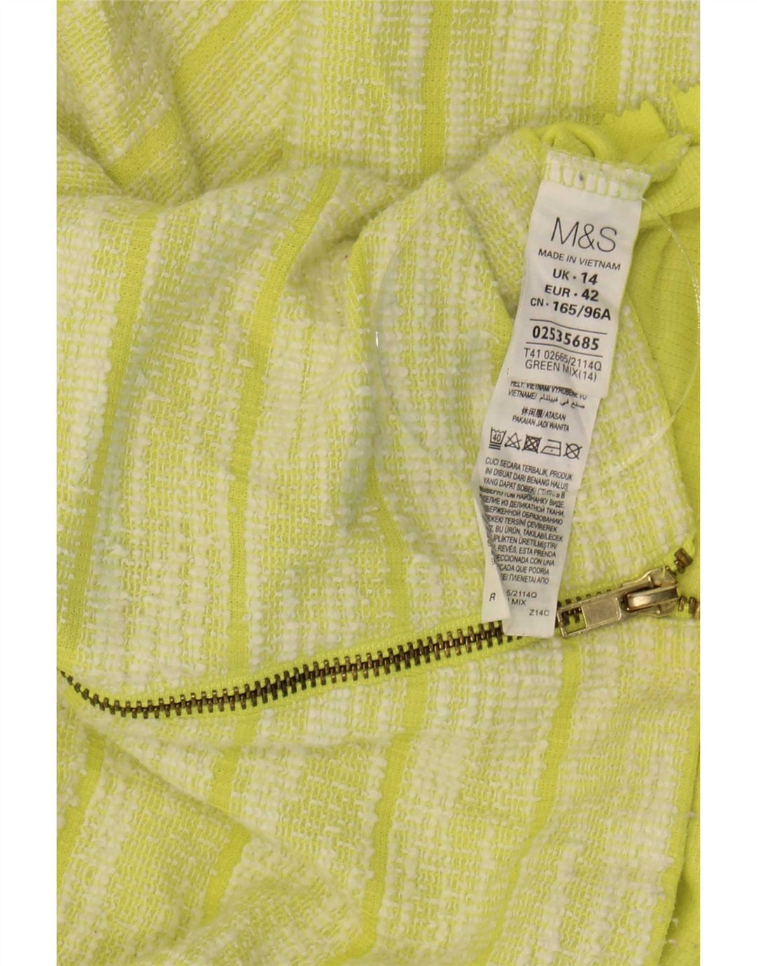 Marks & Spencer Damski top z rękawem 3/4, UK 14, duży, zielony, poliestrowy w paski