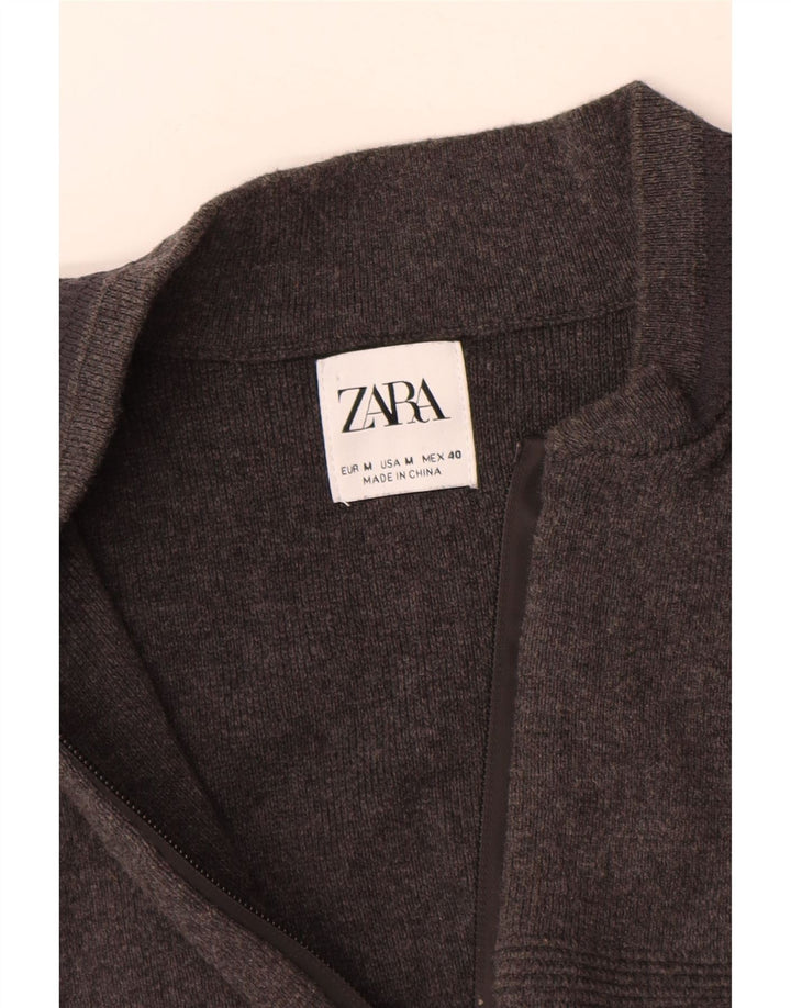 Męski sweter zapinany na zamek Zara, średnioszary, bawełniany