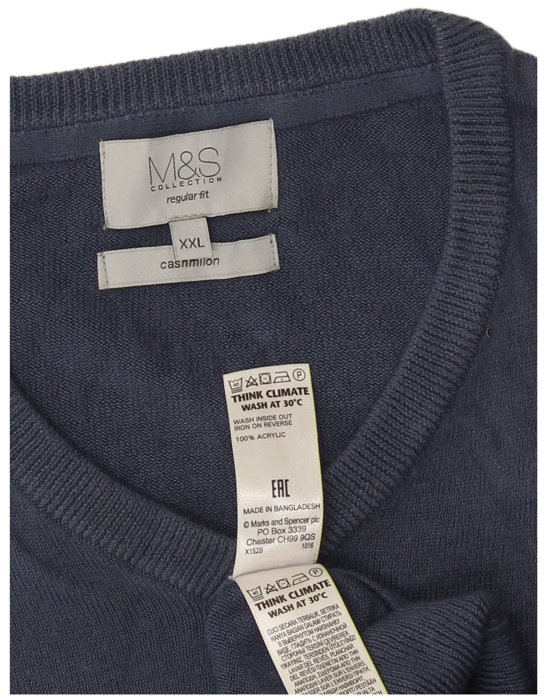 Marks & Spencer Męski sweter o regularnym kroju z dekoltem w kształcie litery V, 2XL, granatowy