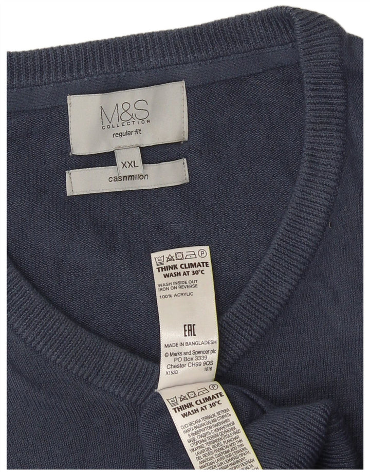 Marks & Spencer Męski sweter o regularnym kroju z dekoltem w kształcie litery V, 2XL, granatowy