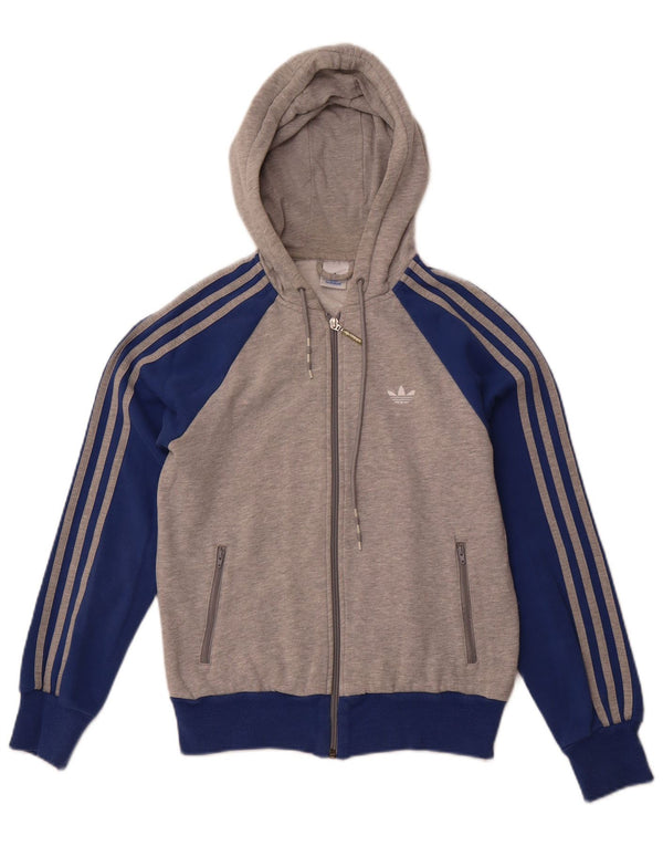 ADIDAS Womens Zip Hoodie Sweater IT 38 XS Grey Colourblock Cotton
