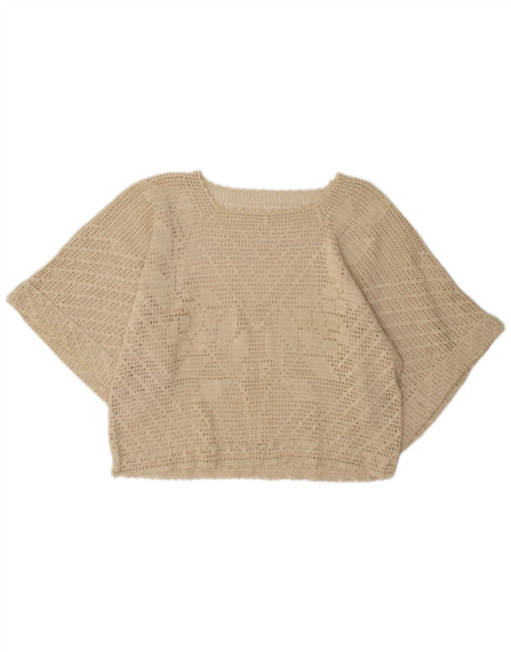 Vintage damski top Batwing prześwitujący UK 16, duży, beżowy