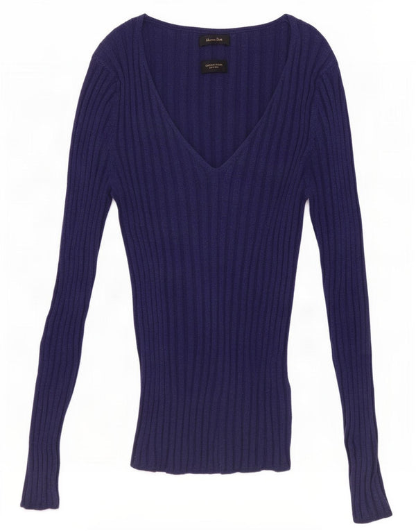 Sweter damski Massimo Dutti z dekoltem w kształcie litery V, UK 8, mały, granatowy, bawełniany