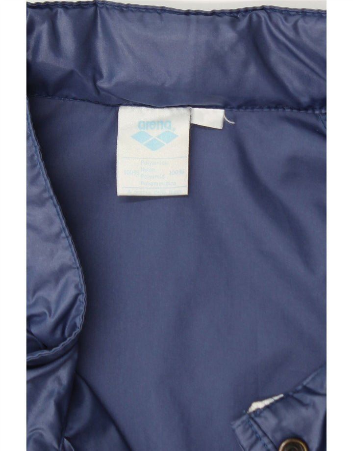 ARENA Mens Hooded Rain Jacket UK 40 Large Navy Blue Colourblock Polyamide Vintage Arena and Second-Hand Arena from Messina Hembry 