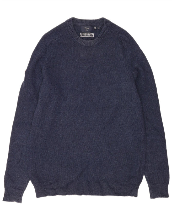 Męski sweter Superdry z okrągłym dekoltem, duży, granatowy, z owczej wełny