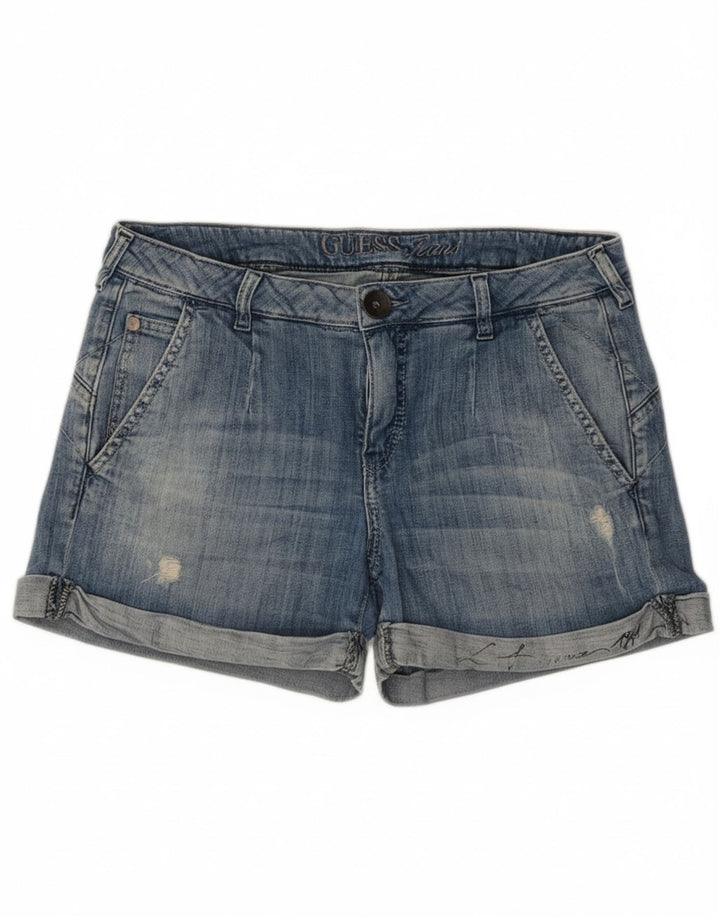 Damskie spodenki jeansowe Guess w trudnej sytuacji W28, średnioniebieskie, bawełniane