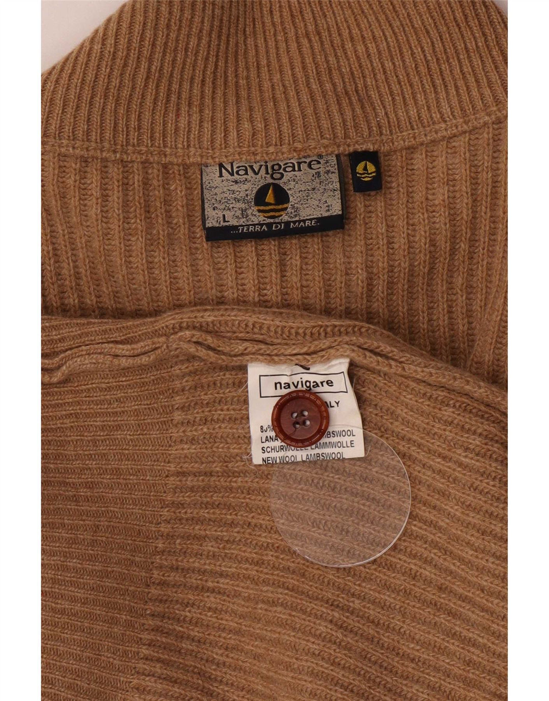 Sweter męski Navigare, duży, beżowy, z owczej wełny