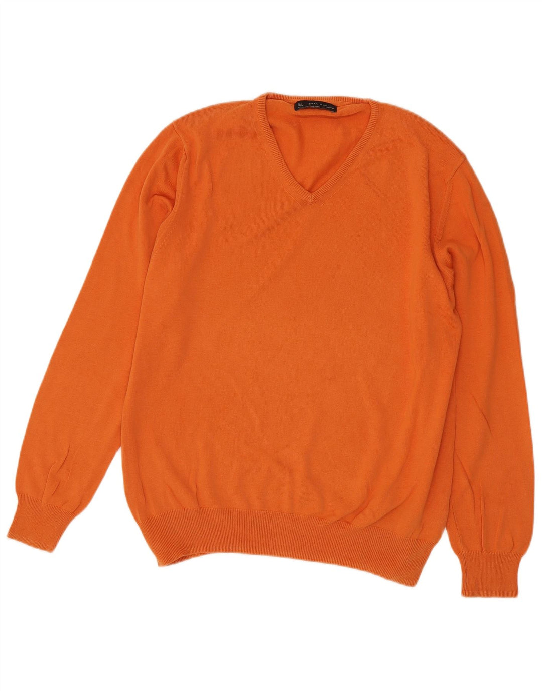 Męski sweter Zara z dekoltem w kształcie litery V, duży, pomarańczowy, bawełniany