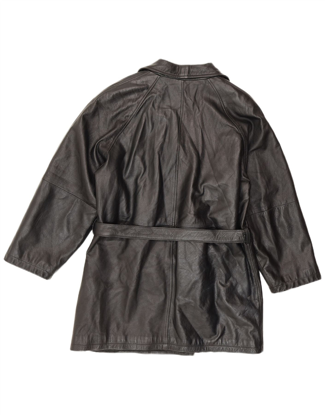 ANTICA PELLERIA Damski płaszcz dwurzędowy UK 16, duży, czarny, skórzany