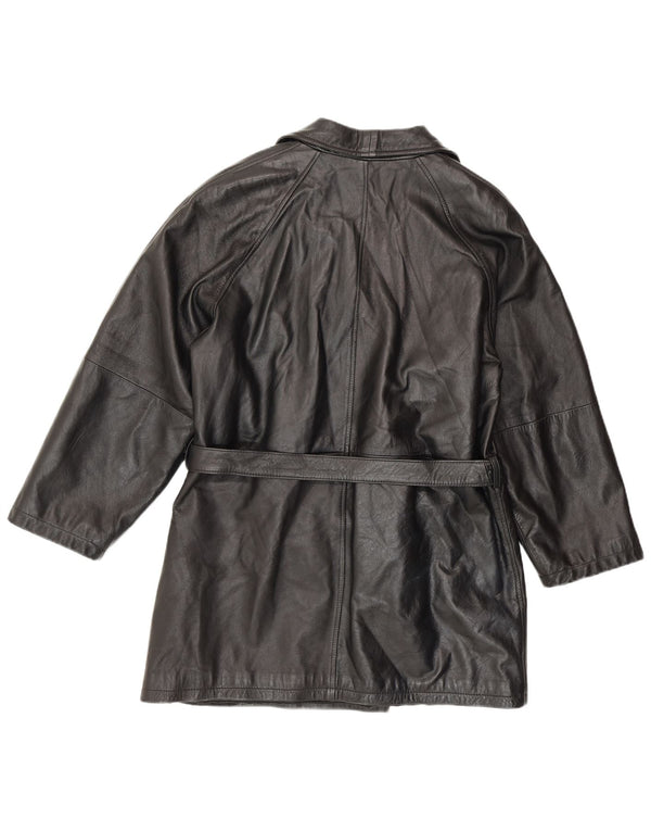 ANTICA PELLERIA Damski płaszcz dwurzędowy UK 16, duży, czarny, skórzany