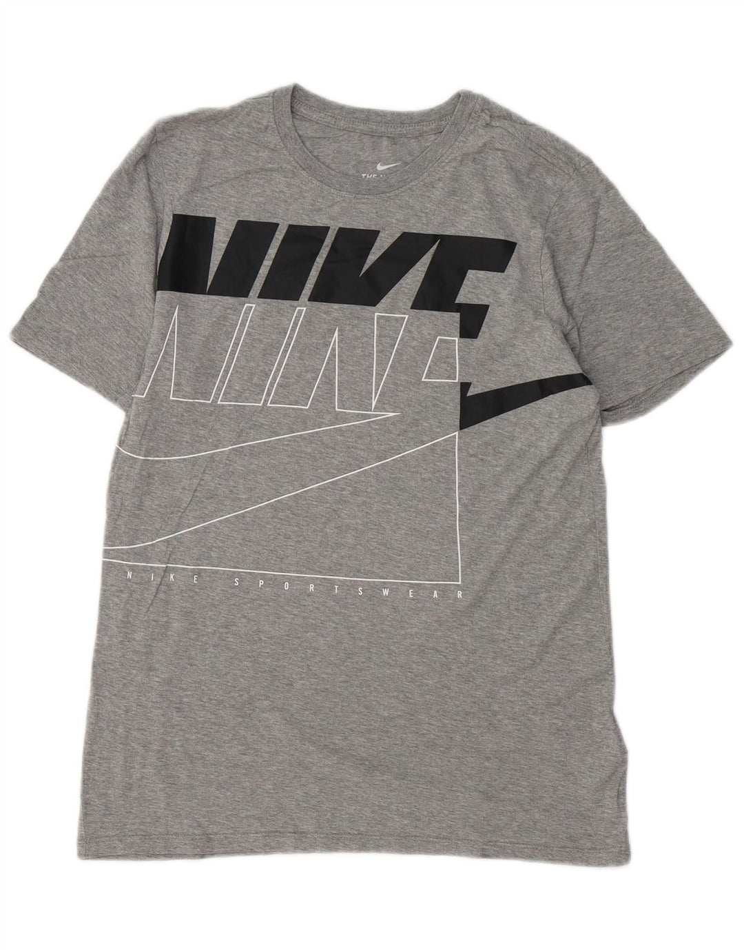 Męski T-shirt NIKE o sportowym kroju z grafiką, mały, szary, bawełniany