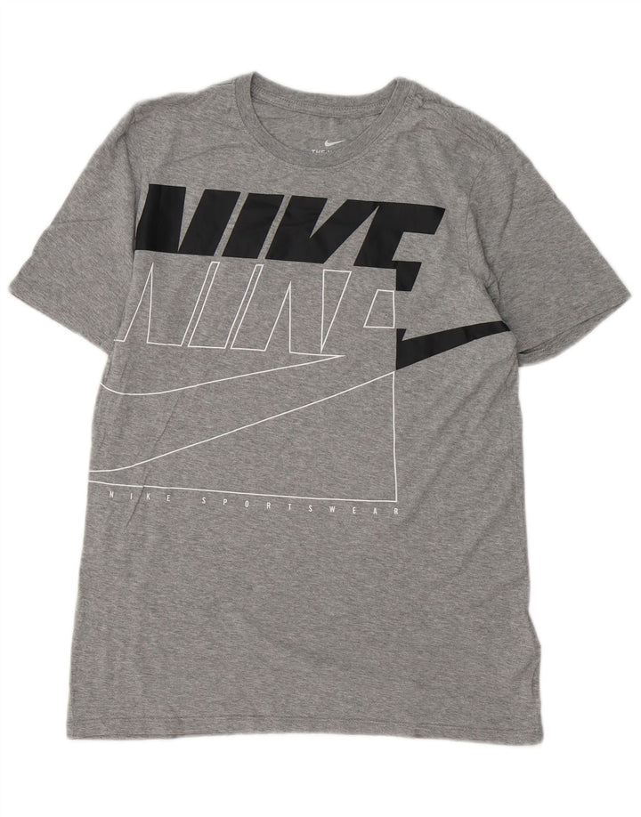 Męski T-shirt NIKE o sportowym kroju z grafiką, mały, szary, bawełniany
