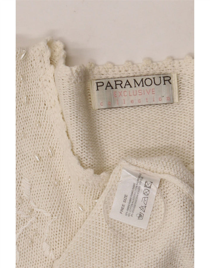 Damski sweter rozpinany Paramour w jednym rozmiarze, biały, kwiatowy ramie