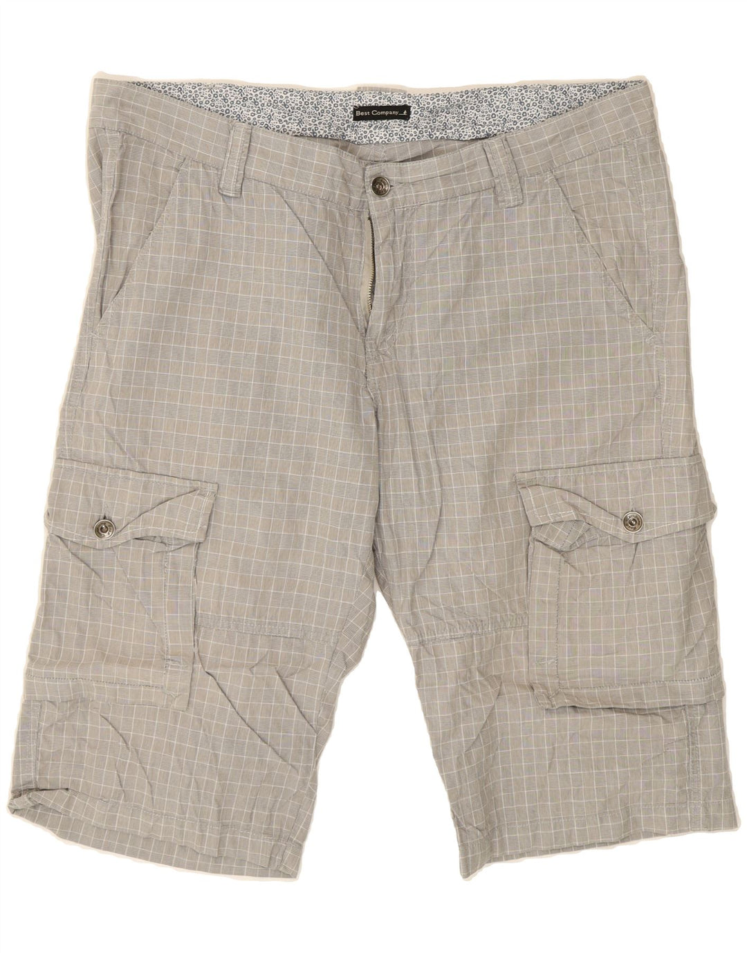 BEST COMPANY Mens Cargo Shorts XL Grey Check Vintage Best Company and Second-Hand Best Company from Messina Hembry 