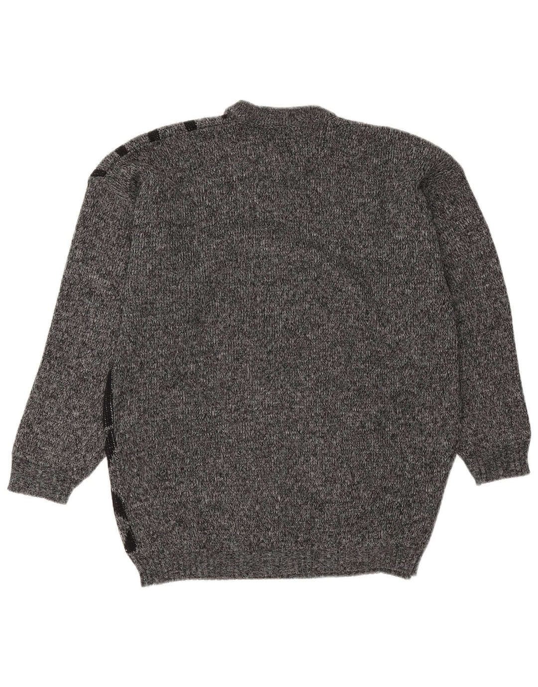 Vintage męski sweter z okrągłym dekoltem, średnio szary, geometryczny akryl