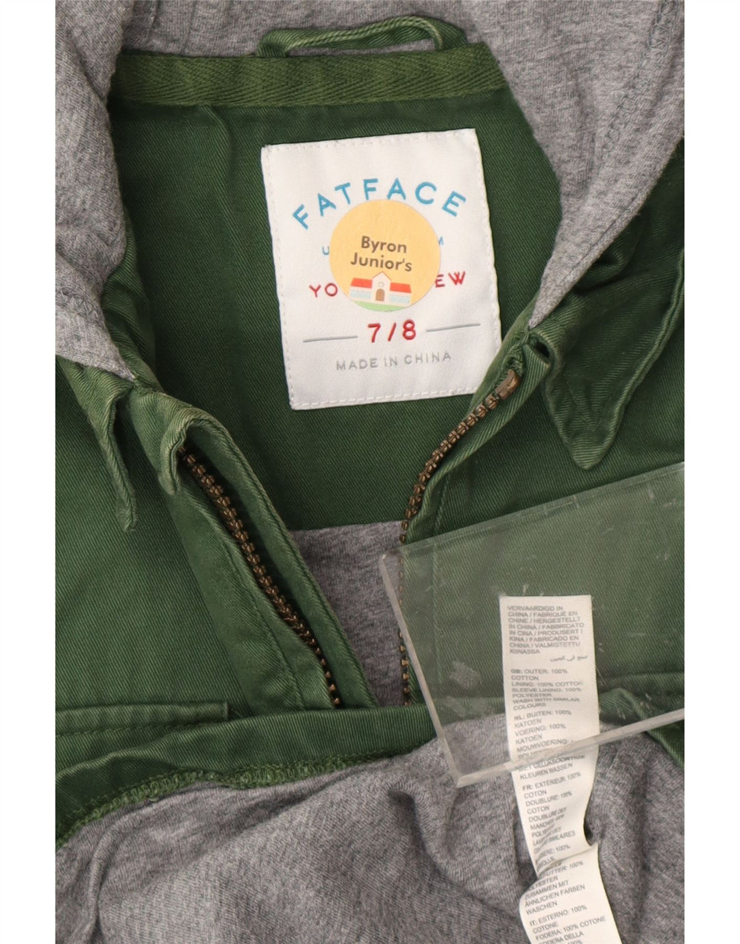 Chłopięca koszula dżinsowa drwal FAT FACE z kapturem, 7-8 lat, zielona, z blokami kolorów