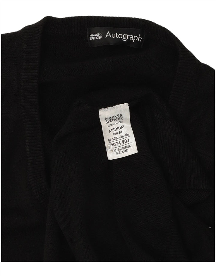Marks & Spencer Męski sweter z dekoltem w kształcie litery V, z autografem, średni czarny akryl