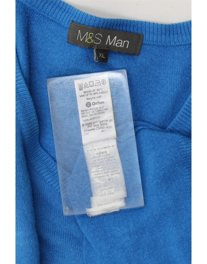 Marks & Spencer Męski sweter z dekoltem w kształcie litery V, XL, niebieski, akryl